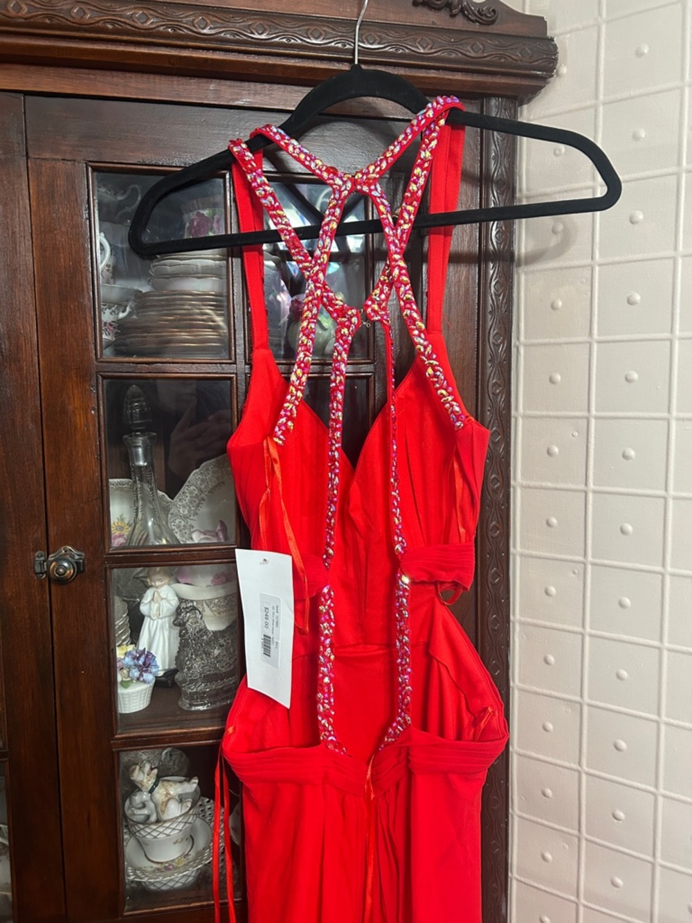 Prom: Red Ruched Prom Dress with Embellished Straps NWT - Picture 4 of 11